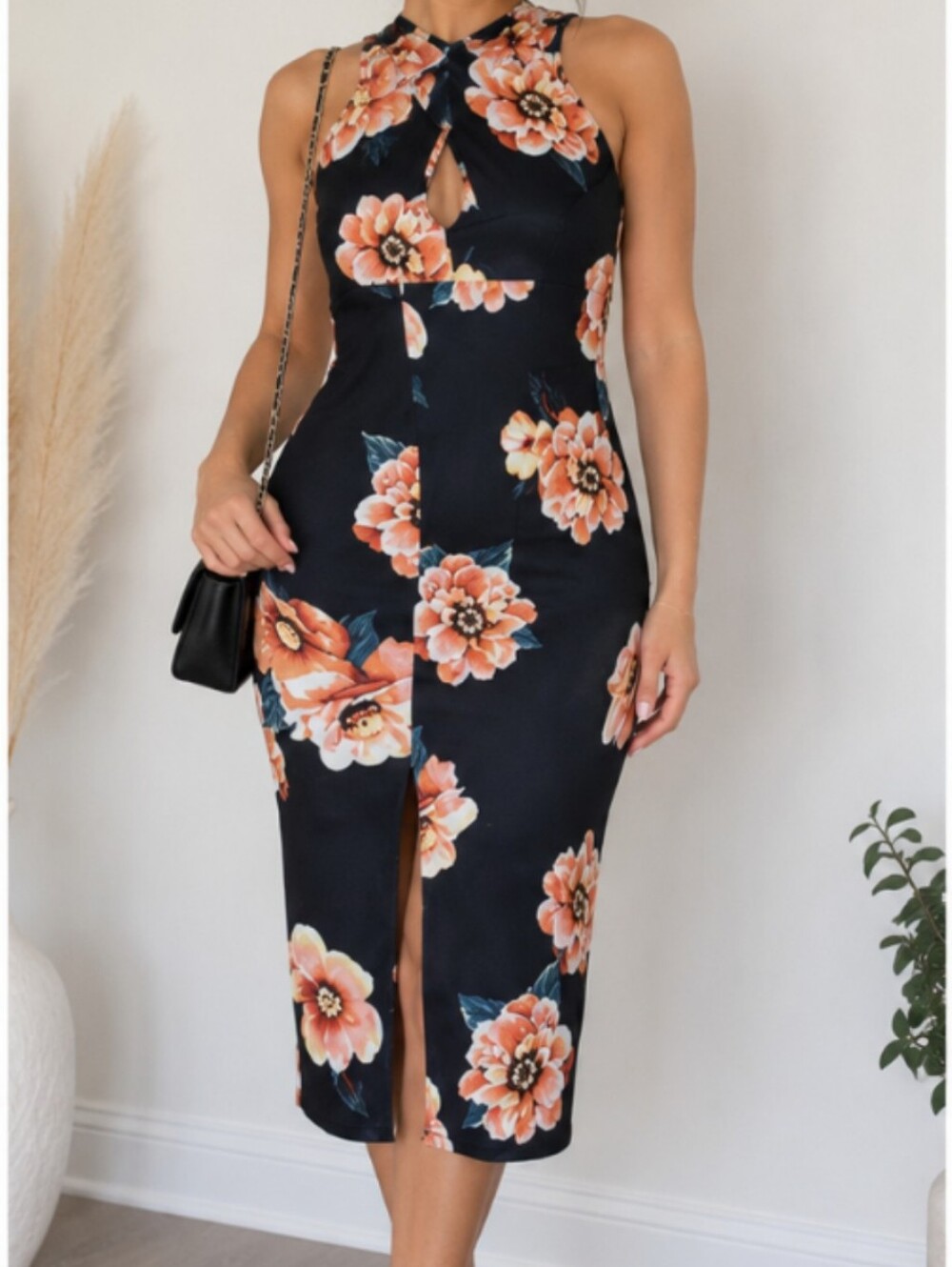 AX Paris Navy Dress with Orange Floral Print